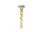 Fancy Blue Oval Cut Diamond Solitaire Ring in Yellow gold with Twisted Ribbon Band and Round Accents_2