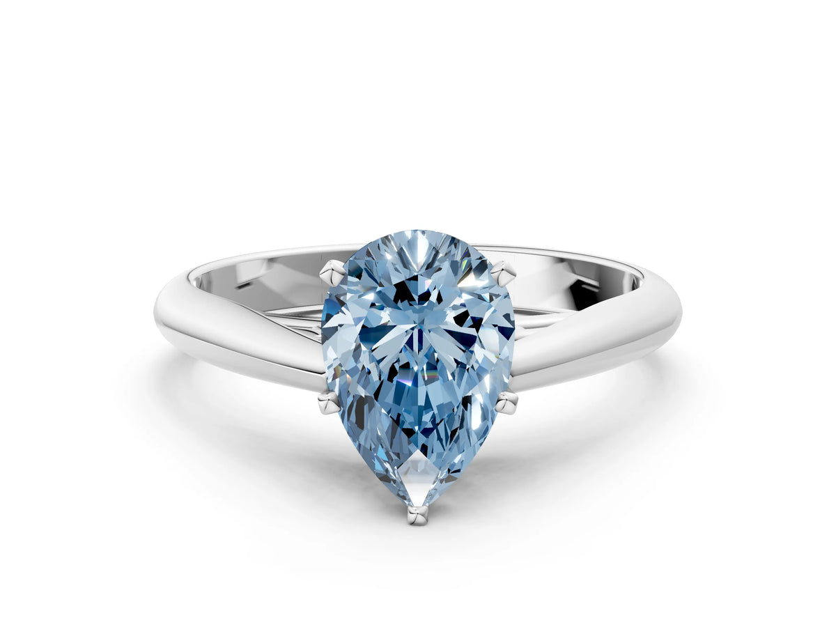 Fancy Blue Pear Cut Diamond Cathedral Solitaire Engagement Ring in Platinum with Prong Setting