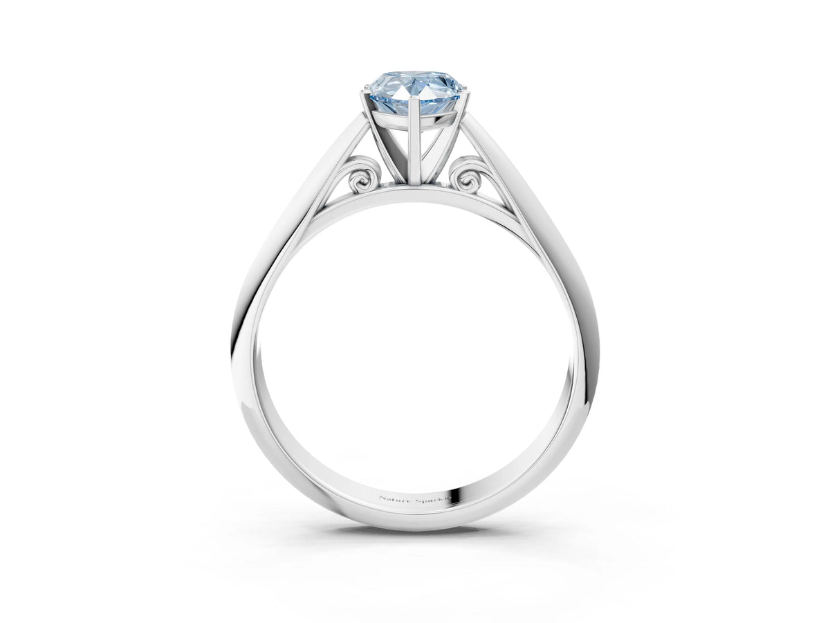 Fancy Blue Pear Cut Diamond Cathedral Solitaire Engagement Ring in Platinum with Prong Setting_3