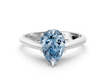 Fancy Blue Pear Cut Diamond Cathedral Solitaire Engagement Ring in White gold with Prong Setting