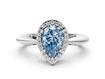 Fancy Blue Pear Cut Diamond Halo Engagement Ring in Silver with Plain Split Shank and Prong Setting_12