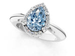 Fancy Blue Pear Cut Diamond Halo Engagement Ring in Silver with Plain Split Shank and Prong Setting_13