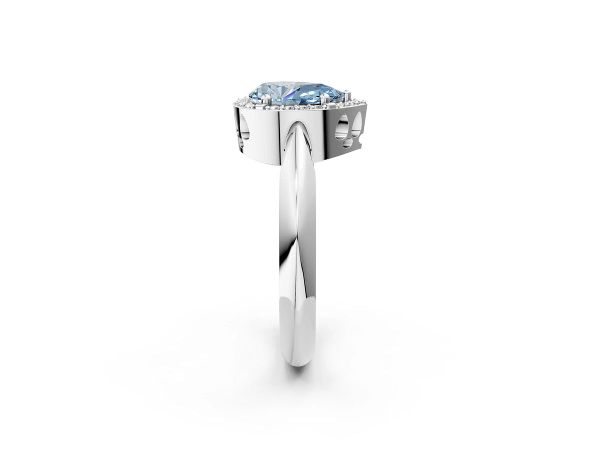 Fancy Blue Pear Cut Diamond Halo Engagement Ring in Silver with Plain Split Shank and Prong Setting_14