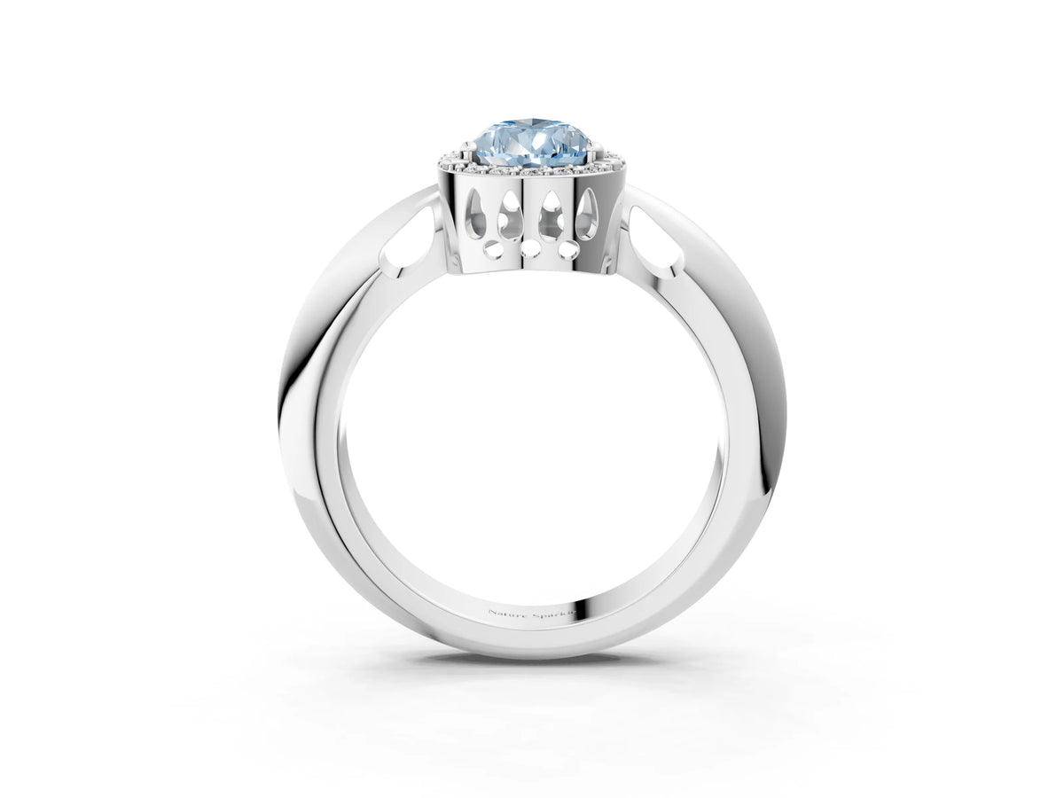 Fancy Blue Pear Cut Diamond Halo Engagement Ring in White gold with Plain Split Shank and Prong Setting_3