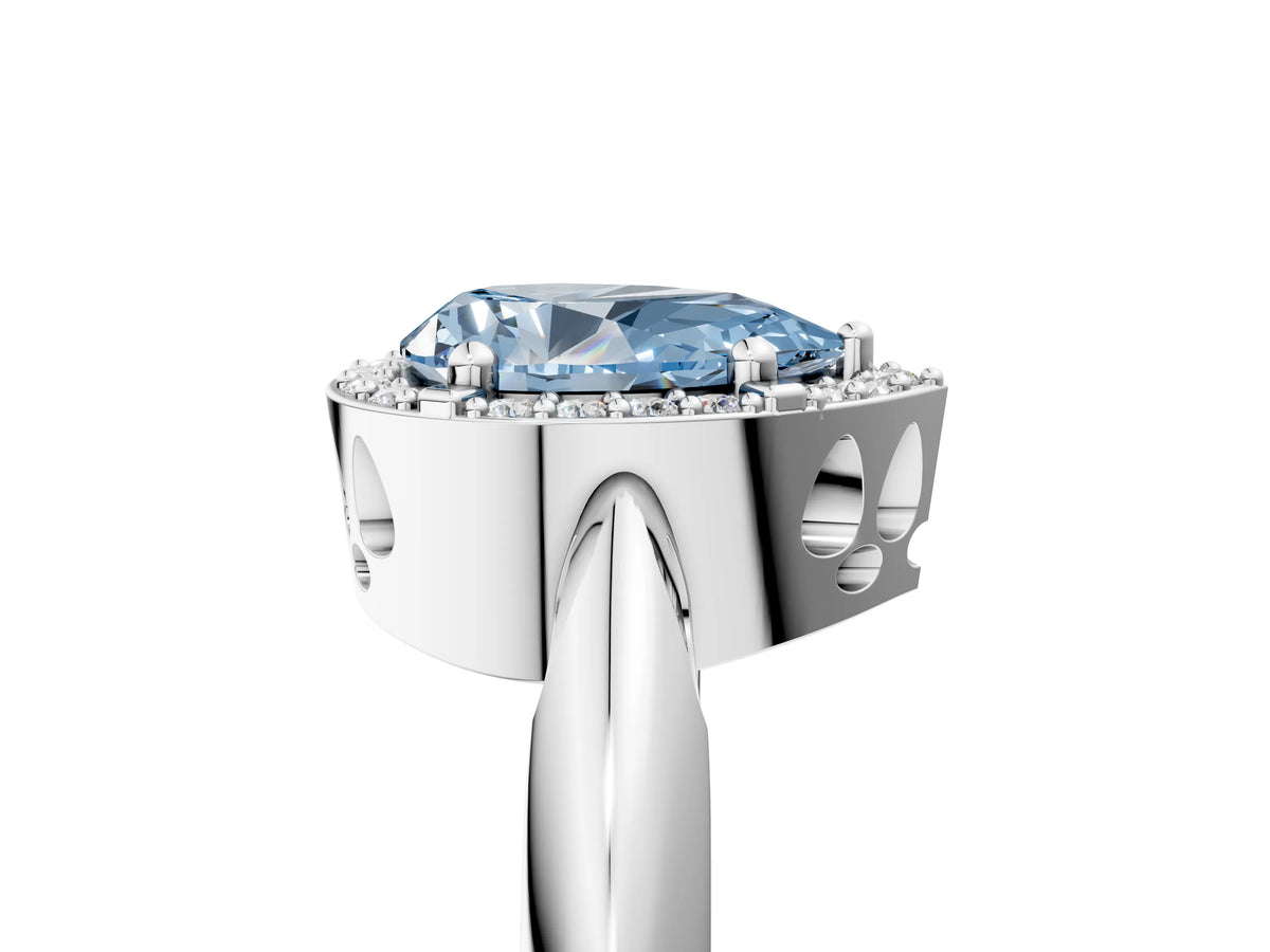 Fancy Blue Pear Cut Diamond Halo Engagement Ring in White gold with Plain Split Shank and Prong Setting_5