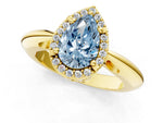Fancy Blue Pear Cut Diamond Halo Engagement Ring in Yellow gold with Plain Split Shank and Prong Setting_1