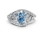 Fancy Blue Pear Cut Diamond Halo Ring in Platinum with Marquise and Pavé Band in Prong Setting_12