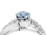 Fancy Blue Pear Cut Diamond Halo Ring in Platinum with Marquise and Pavé Band in Prong Setting_16
