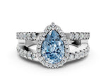Fancy Blue Pear Cut Diamond Halo Ring in Platinum with Split Shank Band and Prong Setting_12