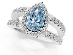 Fancy Blue Pear Cut Diamond Halo Ring in Platinum with Split Shank Band and Prong Setting_13