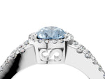 Fancy Blue Pear Cut Diamond Halo Ring in Platinum with Split Shank Band and Prong Setting_16