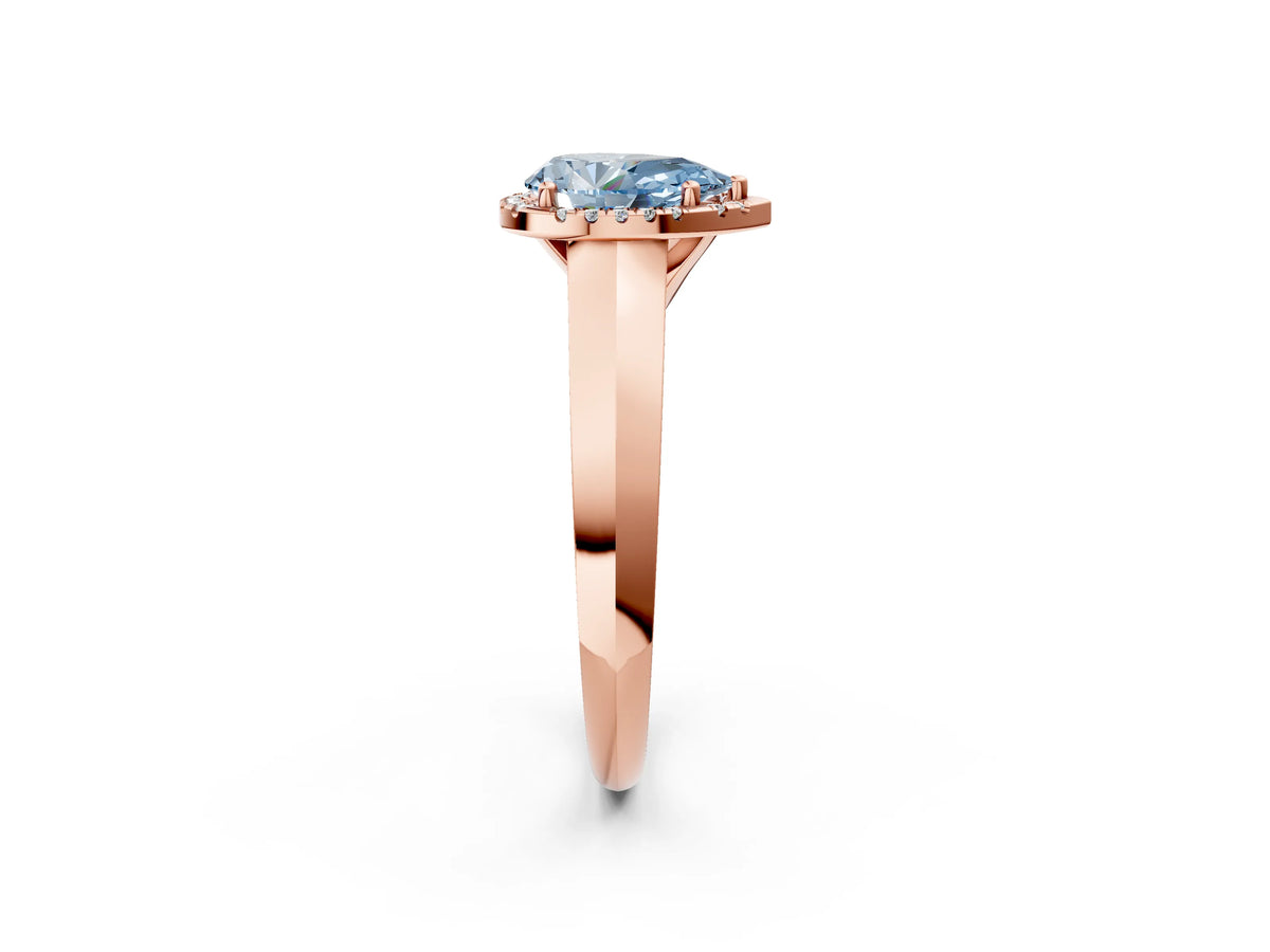 Fancy Blue Pear Cut Diamond Halo Ring in Rose gold with Cathedral Band and Prong Setting_2