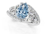 Fancy Blue Pear Cut Diamond Halo Ring in Silver with Marquise and Pavé Band in Prong Setting_7