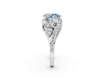 Fancy Blue Pear Cut Diamond Halo Ring in Silver with Marquise and Pavé Band in Prong Setting_8