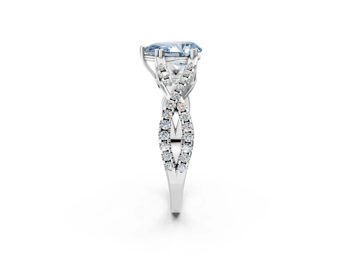 Fancy Blue Pear Cut Diamond Solitaire Ring in Platinum with Interwoven Pavé Band and Prong Setting_8