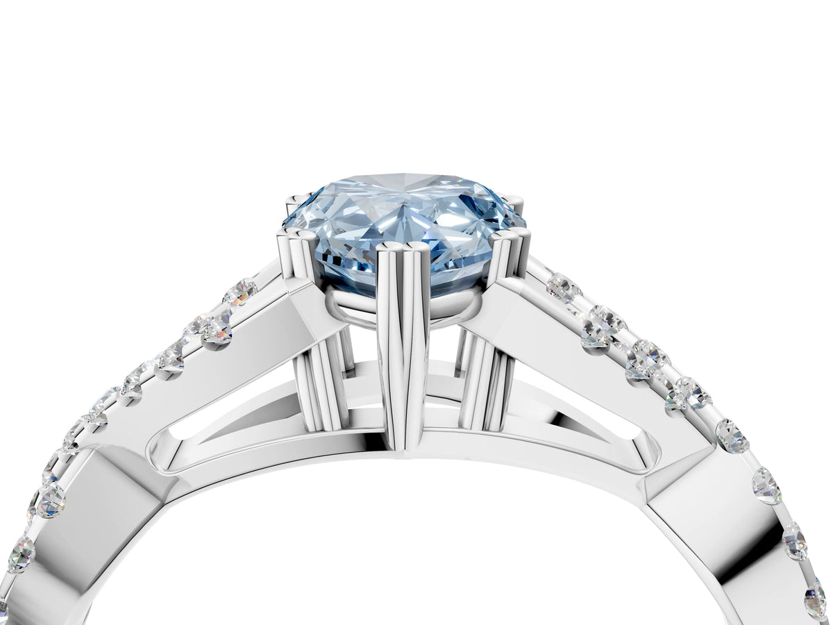 Fancy Blue Pear Cut Diamond Solitaire Ring in White gold with Interwoven Pavé Band and Prong Setting_4
