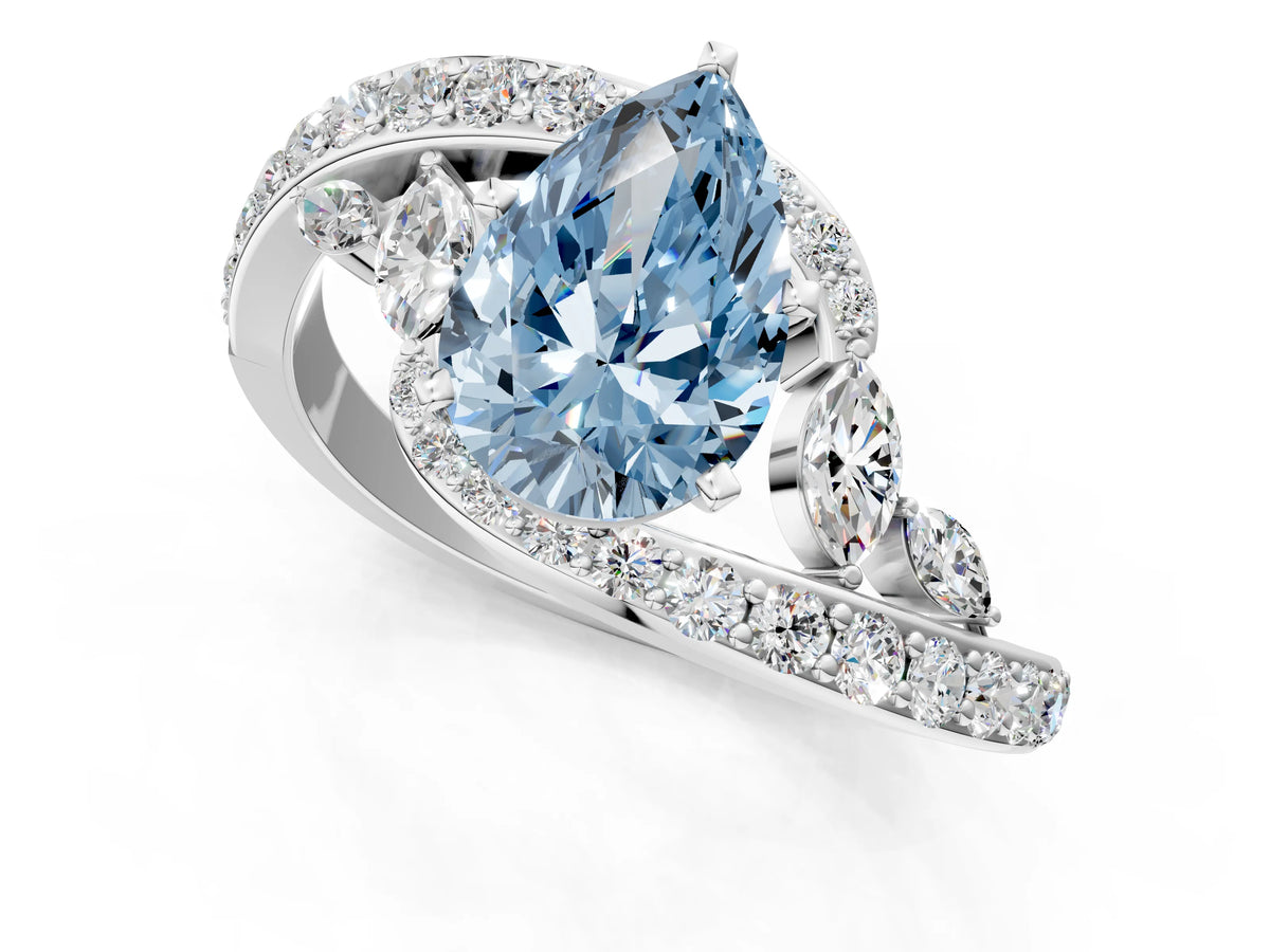 Fancy Blue Pear Cut Diamond Solitaire Ring in White gold with Pavé Twist Band and Prong Setting_1