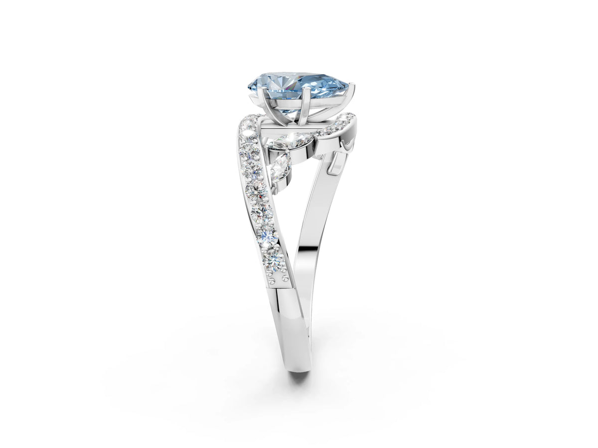 Fancy Blue Pear Cut Diamond Solitaire Ring in White gold with Pavé Twist Band and Prong Setting_2