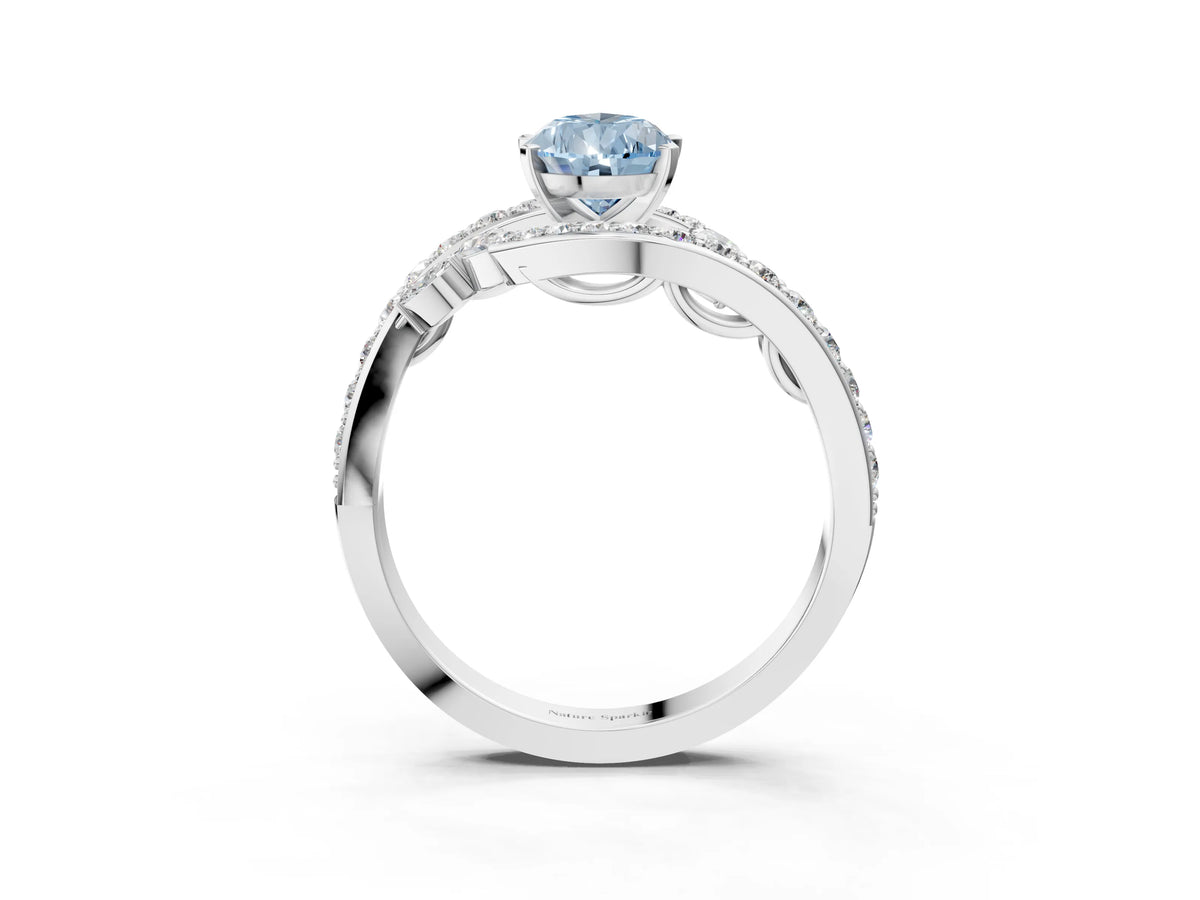 Fancy Blue Pear Cut Diamond Solitaire Ring in White gold with Pavé Twist Band and Prong Setting_3