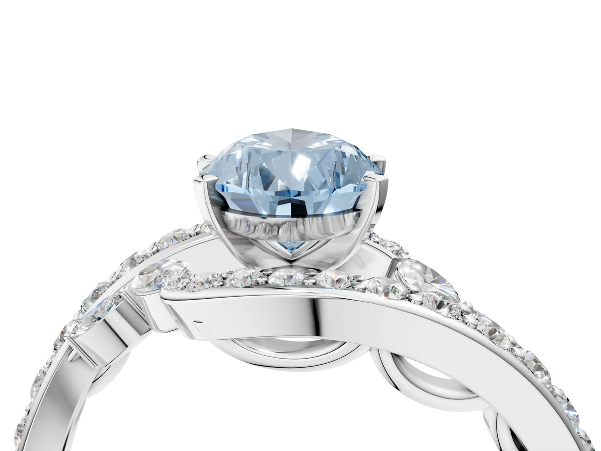 Fancy Blue Pear Cut Diamond Solitaire Ring in White gold with Pavé Twist Band and Prong Setting_4