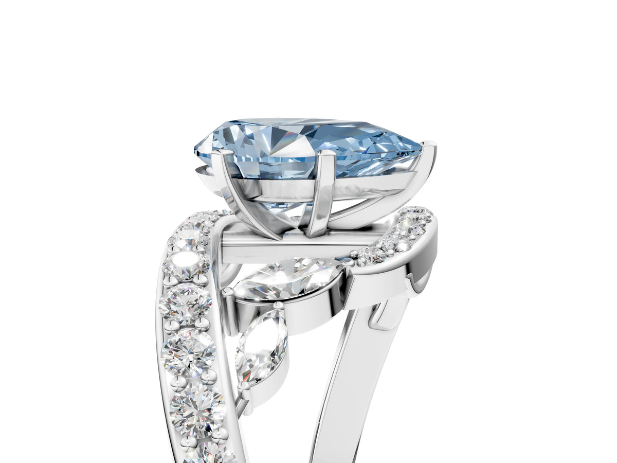 Fancy Blue Pear Cut Diamond Solitaire Ring in White gold with Pavé Twist Band and Prong Setting_5