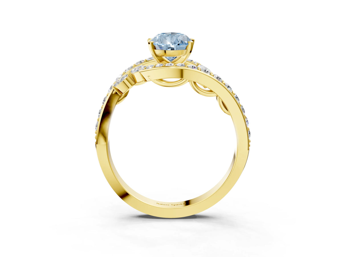 Fancy Blue Pear Cut Diamond Solitaire Ring in Yellow gold with Pavé Twist Band and Prong Setting_3