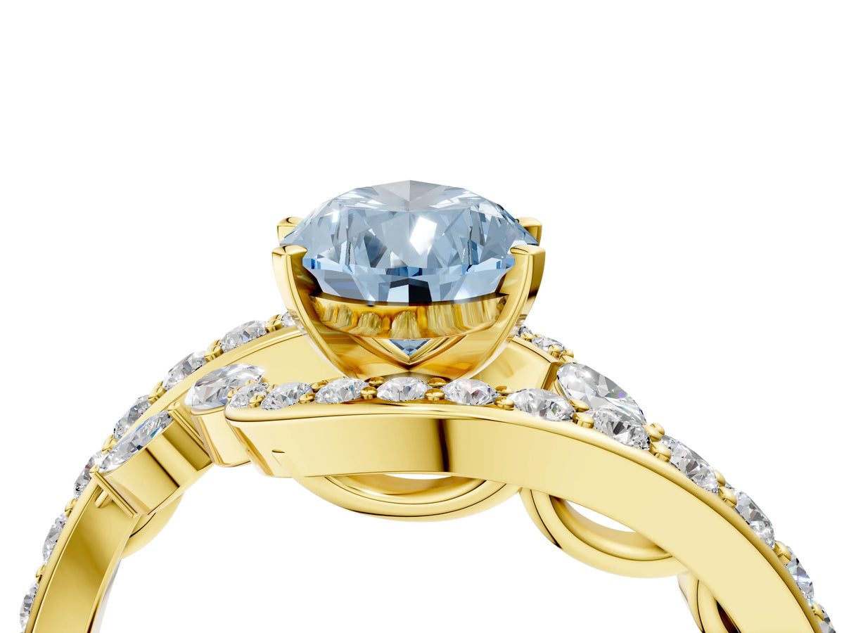 Fancy Blue Pear Cut Diamond Solitaire Ring in Yellow gold with Pavé Twist Band and Prong Setting_4