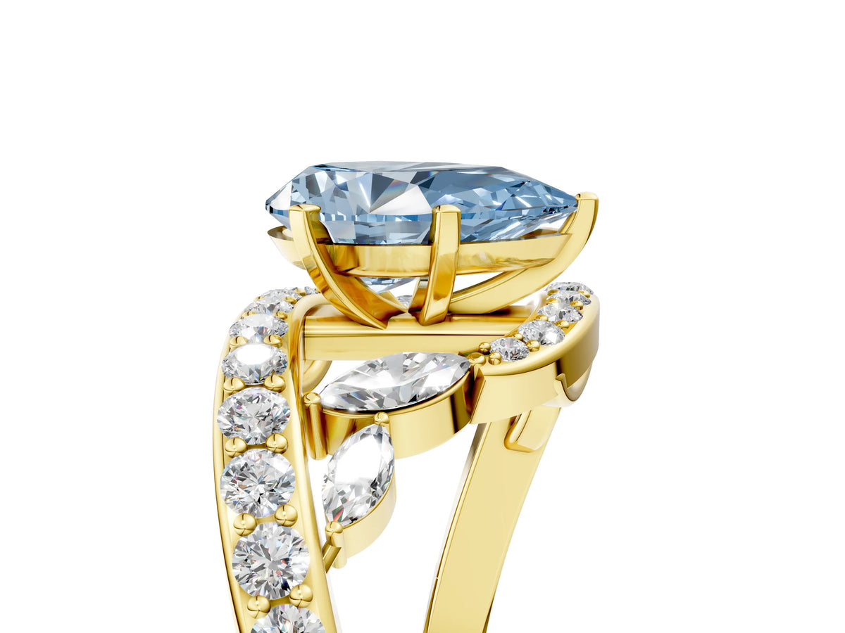 Fancy Blue Pear Cut Diamond Solitaire Ring in Yellow gold with Pavé Twist Band and Prong Setting_5
