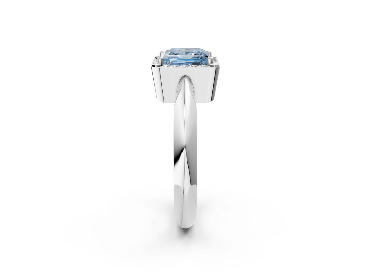 Fancy Blue Princess Cut Diamond Halo Engagement Ring in Platinum with Plain Split Shank and Prong Setting_14