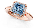 Fancy Blue Princess Cut Diamond Halo Engagement Ring in Rose gold with Plain Split Shank and Prong Setting_1