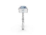 Fancy Blue Princess Cut Diamond Halo Engagement Ring in White gold with Milgrain Detail and Pavé Band_2