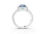 Fancy Blue Princess Cut Diamond Halo Engagement Ring in White gold with Milgrain Detail and Pavé Band_3