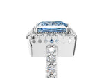Fancy Blue Princess Cut Diamond Halo Engagement Ring in White gold with Milgrain Detail and Pavé Band_5