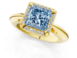 Fancy Blue Princess Cut Diamond Halo Engagement Ring in Yellow gold with Plain Split Shank and Prong Setting_1