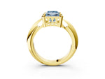 Fancy Blue Princess Cut Diamond Halo Engagement Ring in Yellow gold with Plain Split Shank and Prong Setting_3