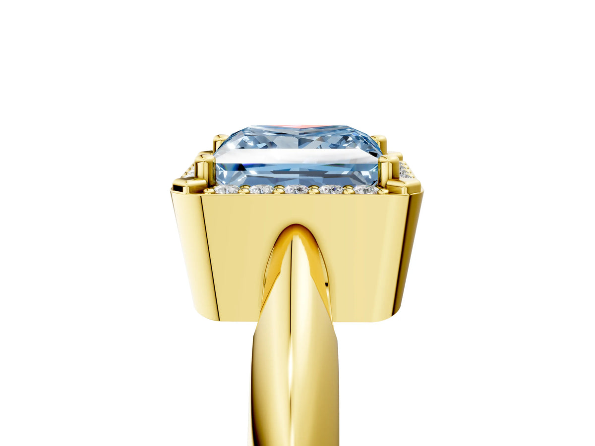 Fancy Blue Princess Cut Diamond Halo Engagement Ring in Yellow gold with Plain Split Shank and Prong Setting_5