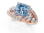 Fancy Blue Princess Cut Diamond Halo Ring in Rose gold with Marquise and Pavé Band in Prong Setting_1
