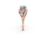Fancy Blue Princess Cut Diamond Halo Ring in Rose gold with Marquise and Pavé Band in Prong Setting_2
