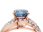 Fancy Blue Princess Cut Diamond Halo Ring in Rose gold with Marquise and Pavé Band in Prong Setting_4