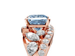 Fancy Blue Princess Cut Diamond Halo Ring in Rose gold with Marquise and Pavé Band in Prong Setting_5