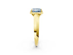 Fancy Blue Princess Cut Diamond Halo Ring in Yellow gold with Cathedral Band and Prong Setting_2