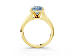 Fancy Blue Princess Cut Diamond Halo Ring in Yellow gold with Cathedral Band and Prong Setting_3