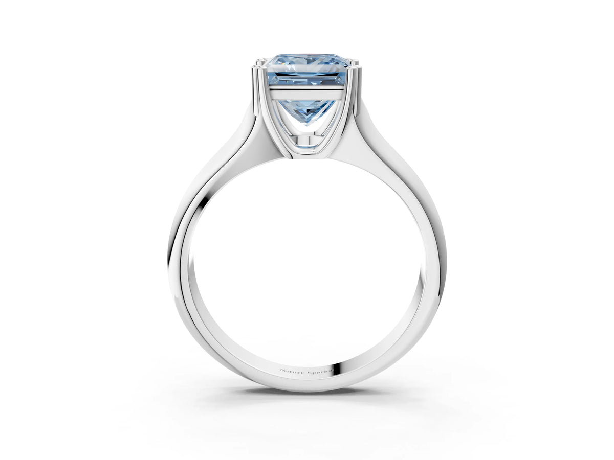 Fancy Blue Princess Cut Diamond Solitaire Ring in Platinum with Smooth Wide Band and Prong Setting_15