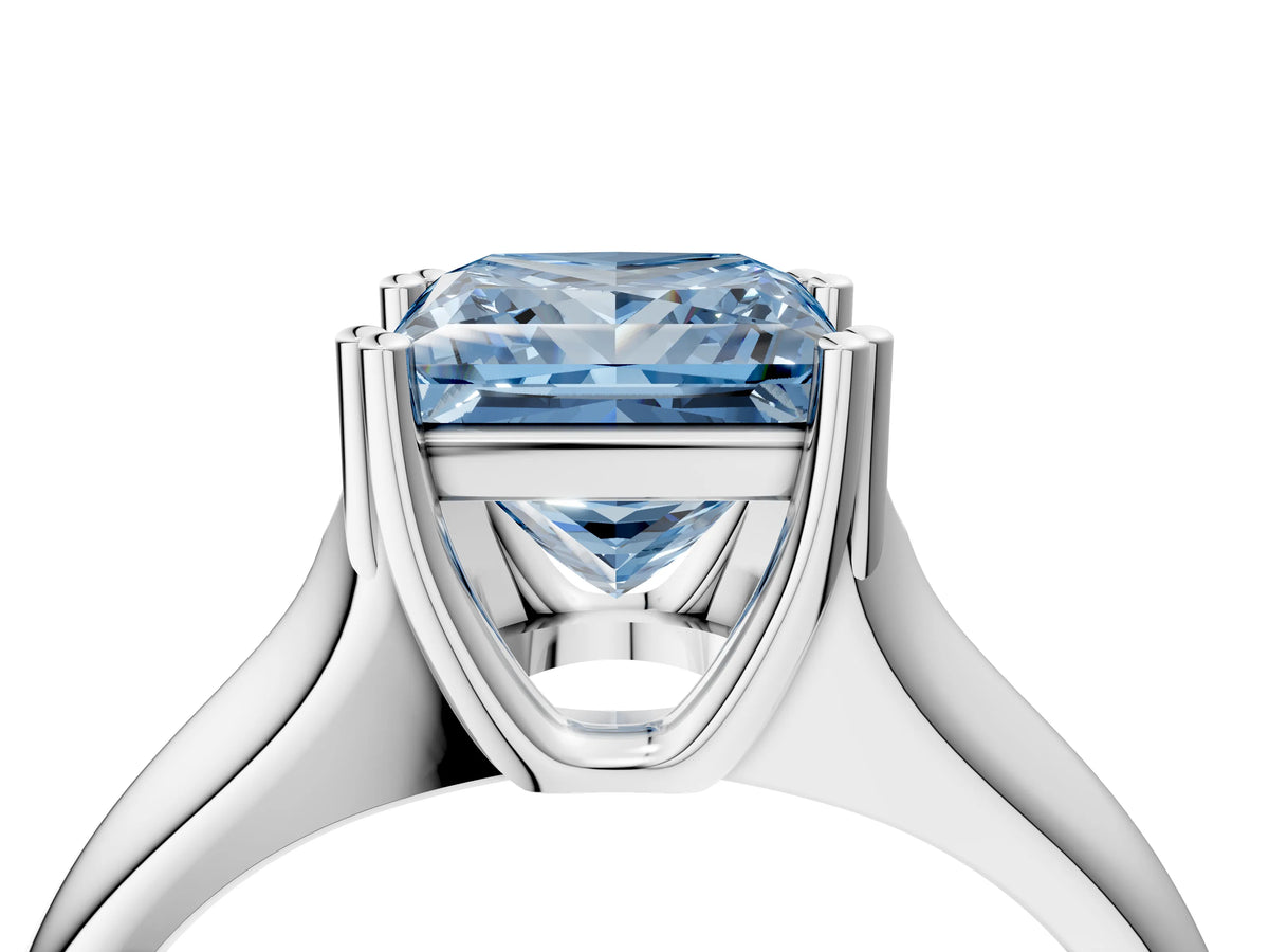 Fancy Blue Princess Cut Diamond Solitaire Ring in Platinum with Smooth Wide Band and Prong Setting_16