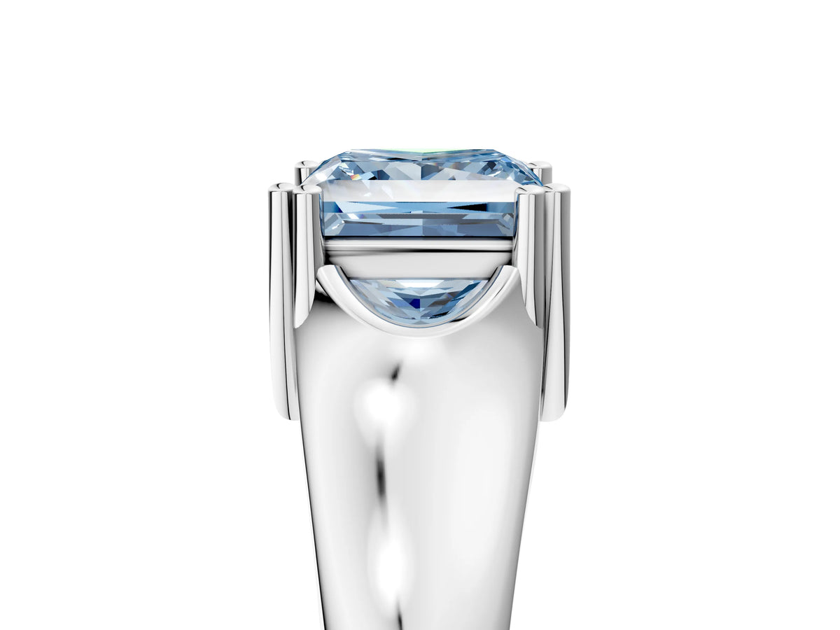 Fancy Blue Princess Cut Diamond Solitaire Ring in Platinum with Smooth Wide Band and Prong Setting_17