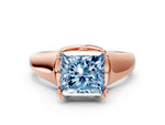 Fancy Blue Princess Cut Diamond Solitaire Ring in Rose gold with Smooth Wide Band and Prong Setting