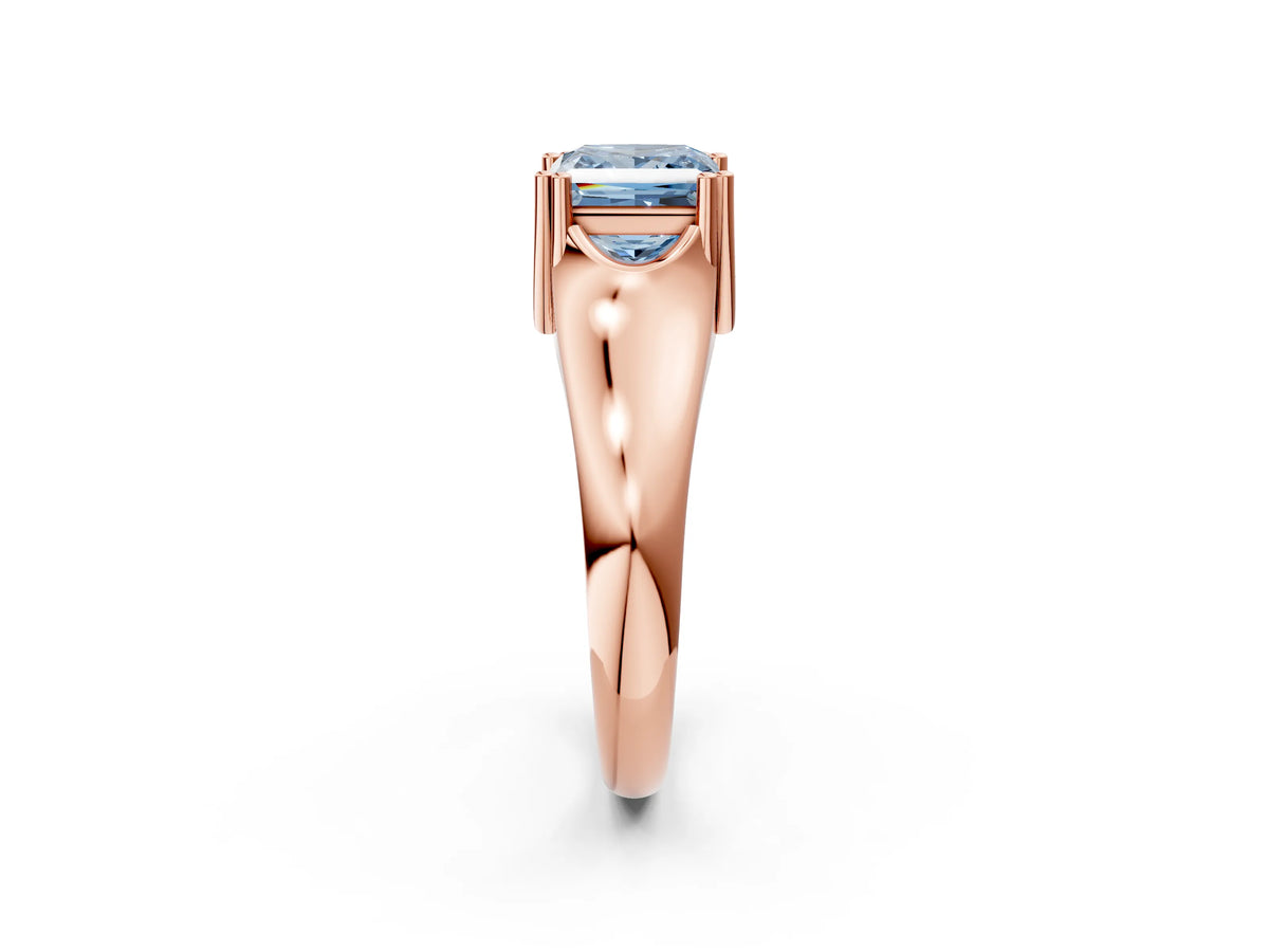Fancy Blue Princess Cut Diamond Solitaire Ring in Rose gold with Smooth Wide Band and Prong Setting_2