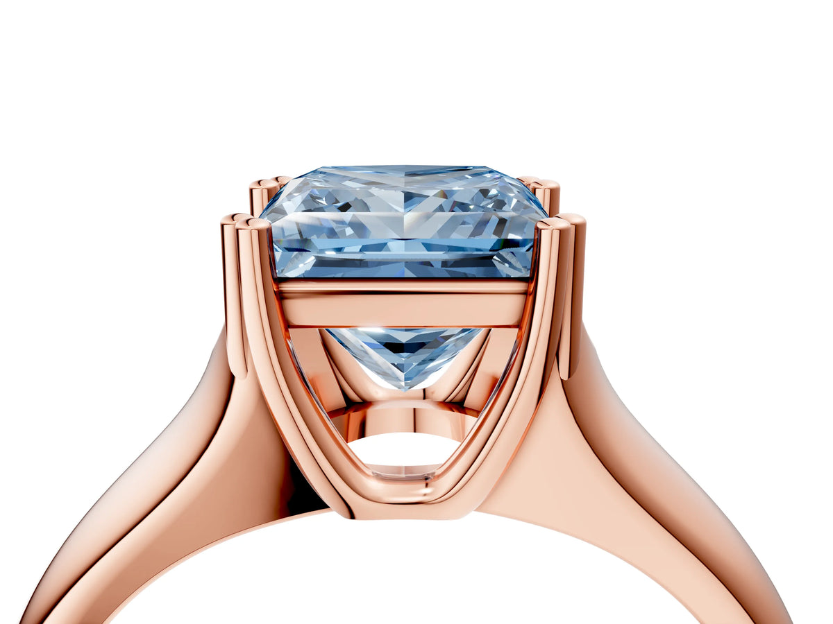Fancy Blue Princess Cut Diamond Solitaire Ring in Rose gold with Smooth Wide Band and Prong Setting_4