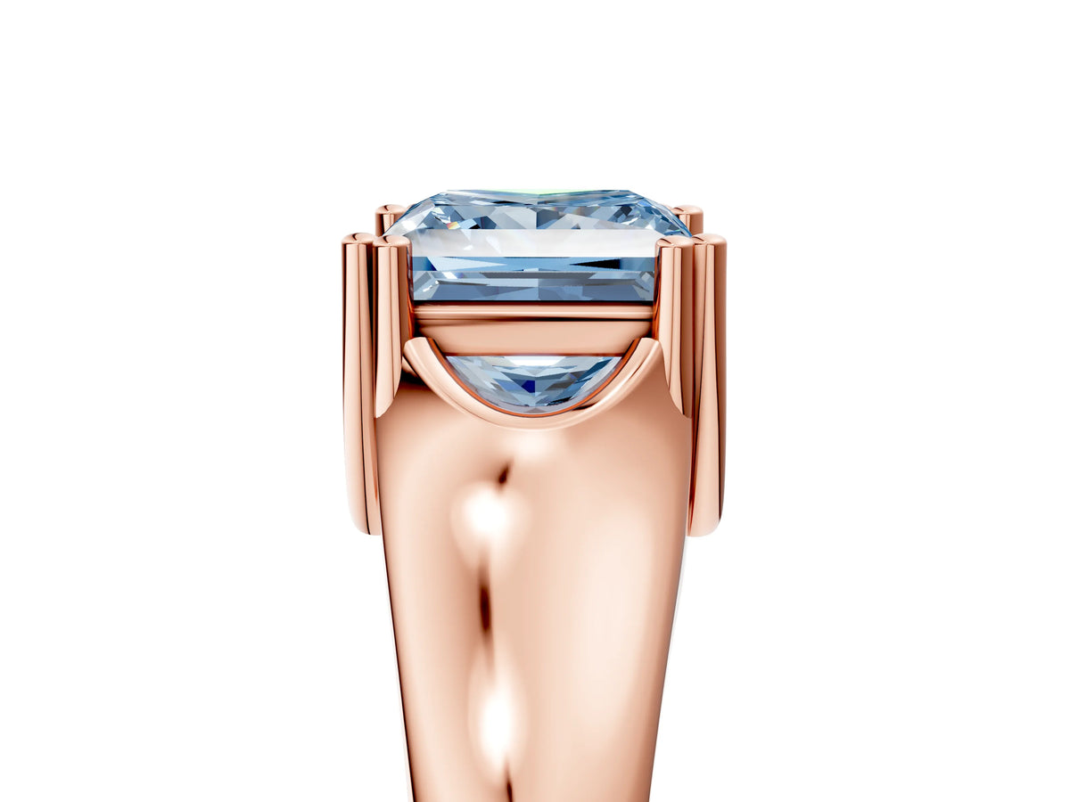 Fancy Blue Princess Cut Diamond Solitaire Ring in Rose gold with Smooth Wide Band and Prong Setting_5