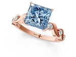 Fancy Blue Princess Cut Diamond Solitaire Ring in Rose gold with Twisted Ribbon Band and Round Accents_1